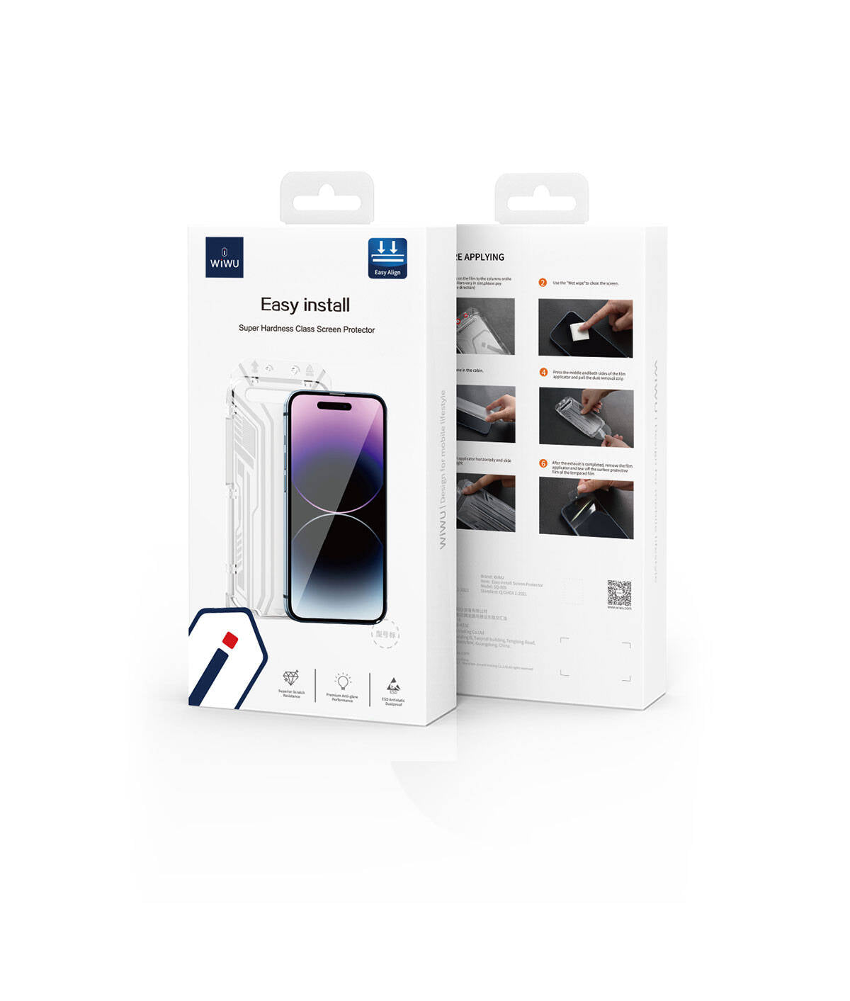 Apple iPhone 15 Plus Wiwu SQ-005 Easy İnstall iVista Super Hardness Ekran Koruyucu Siyah