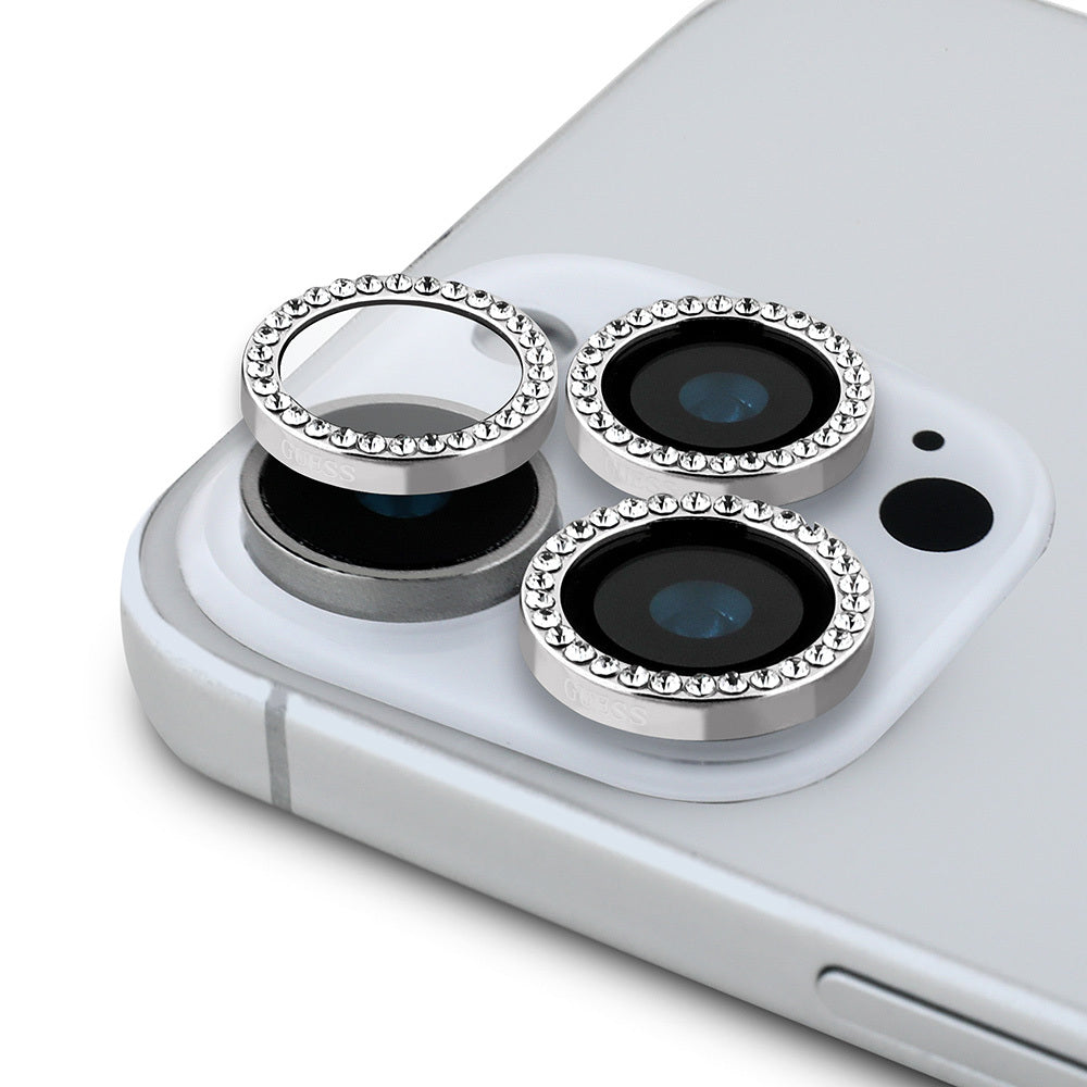 Apple iPhone 15 Pro Guess Orjinal Lisanslı Rhinestone Taşlı Lens Koruyucu
