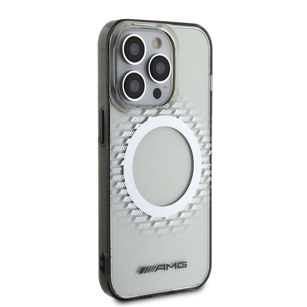 Apple iPhone 15 Pro Kılıf AMG Orjinal Lisanslı Magsafe Şarj Özellikli Transparan Dörtgen Desenli Kapak Renksiz
