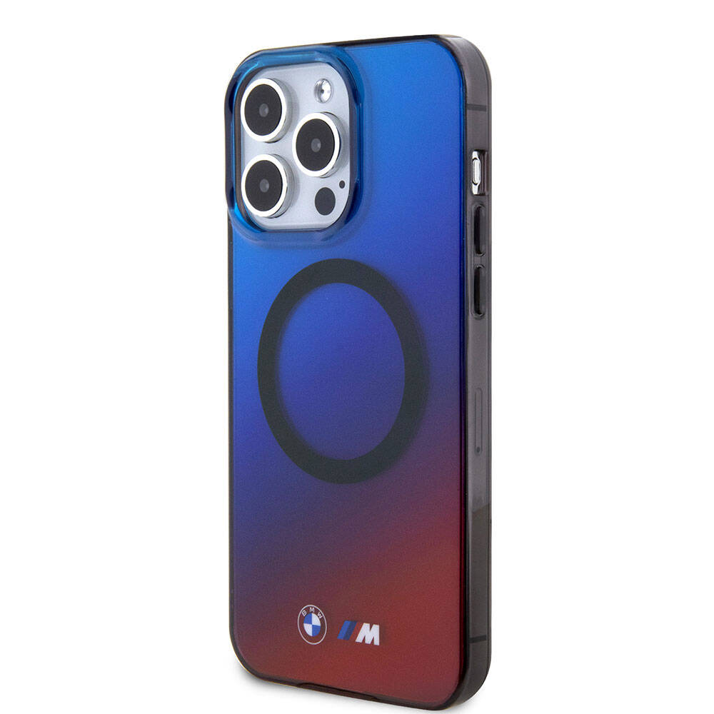 Apple iPhone 15 Pro Kılıf BMW Magsafe Şarj Özellikli Transparan Renk Geçişli Dizayn Orjinal Lisanslı Kapak Mavi-Kırmızı