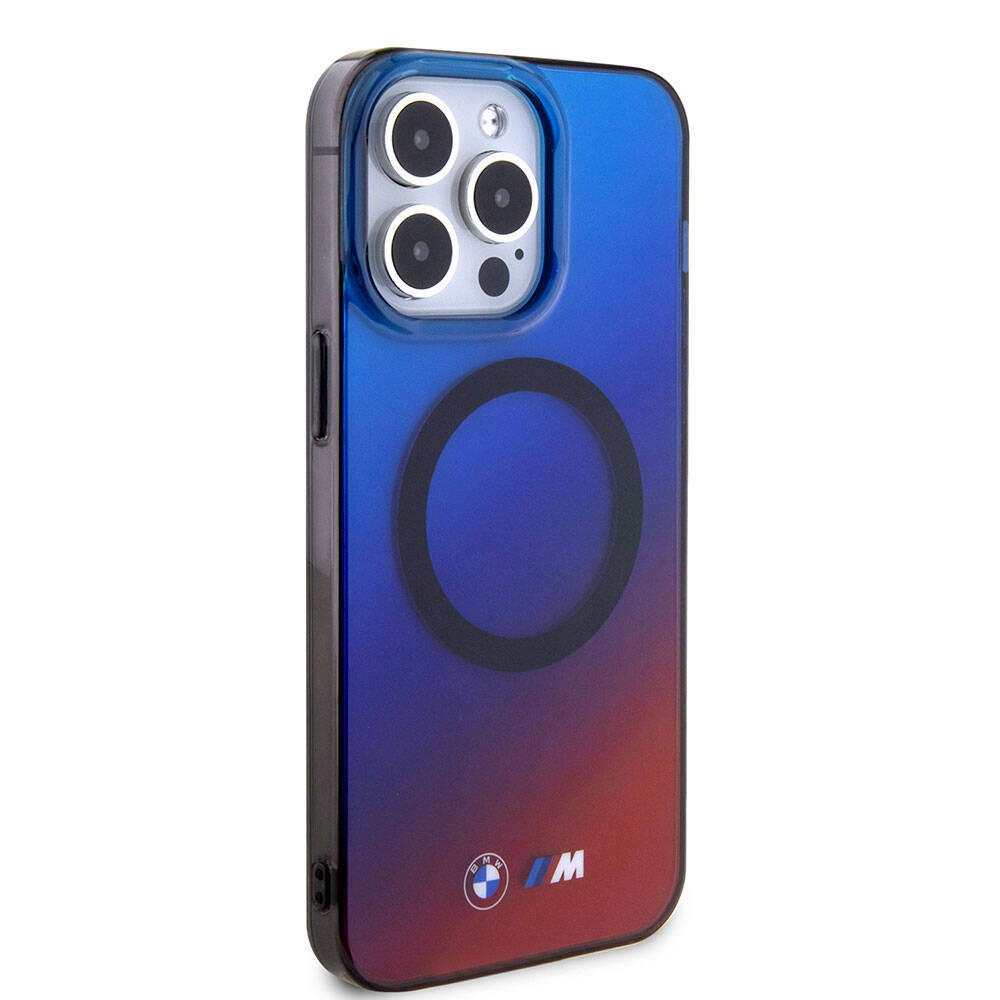 Apple iPhone 15 Pro Kılıf BMW Magsafe Şarj Özellikli Transparan Renk Geçişli Dizayn Orjinal Lisanslı Kapak Mavi-Kırmızı