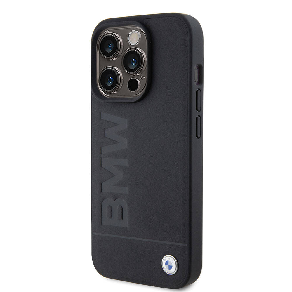 Apple iPhone 15 Pro Kılıf BMW Orjinal Lisanslı Magsafe Şarj Özellikli Sıcak Damga Logolu Deri Kapak Siyah