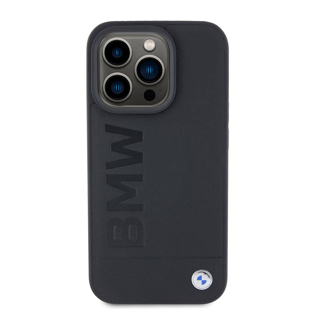 Apple iPhone 15 Pro Kılıf BMW Orjinal Lisanslı Magsafe Şarj Özellikli Sıcak Damga Logolu Deri Kapak Siyah