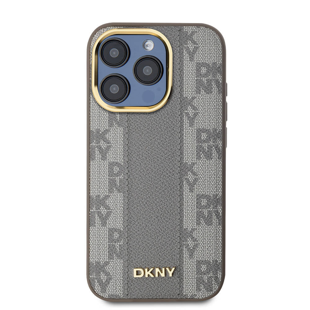 Apple iPhone 15 Pro Kılıf DKNY Orjinal Lisanslı Magsafe Şarj Özellikli 3D Yazılı Checkered Pattern Kapak Siyah