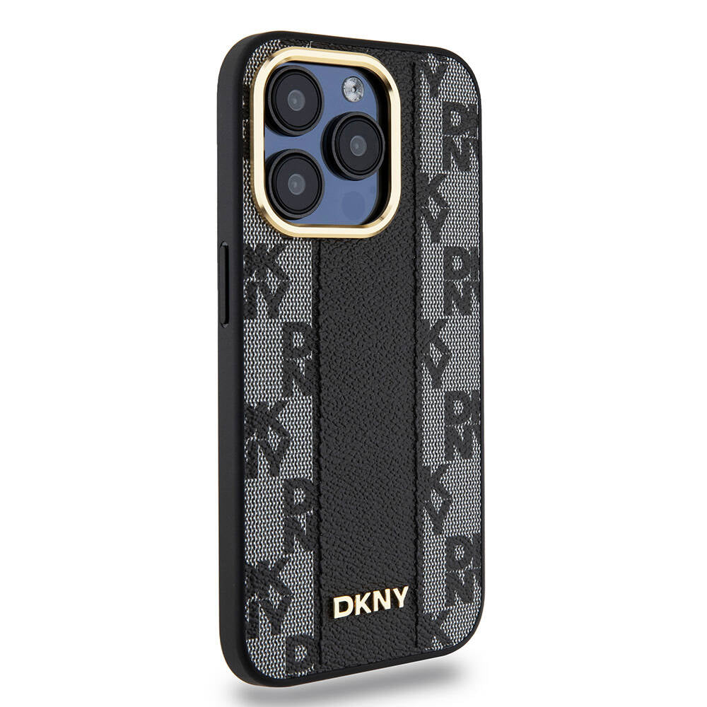 Apple iPhone 15 Pro Kılıf DKNY Orjinal Lisanslı Magsafe Şarj Özellikli 3D Yazılı Checkered Pattern Kapak Siyah