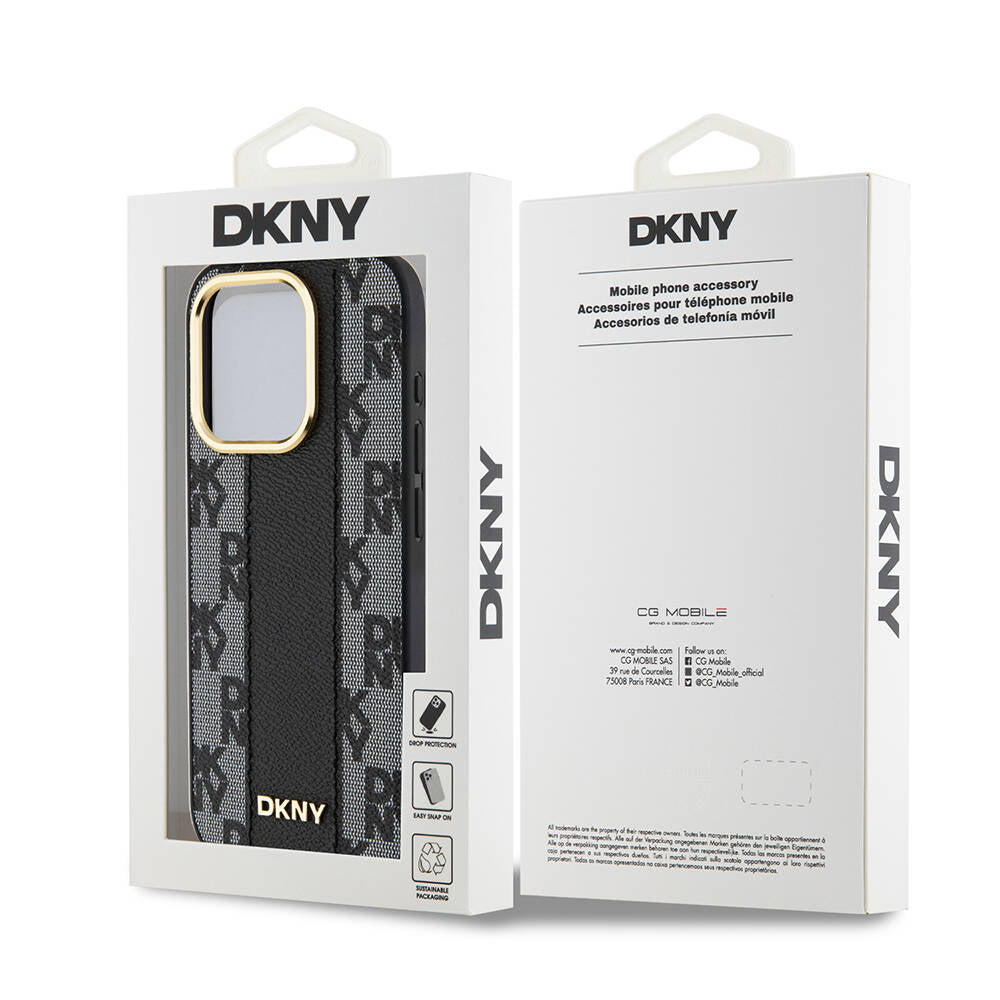 Apple iPhone 15 Pro Kılıf DKNY Orjinal Lisanslı Magsafe Şarj Özellikli 3D Yazılı Checkered Pattern Kapak Siyah