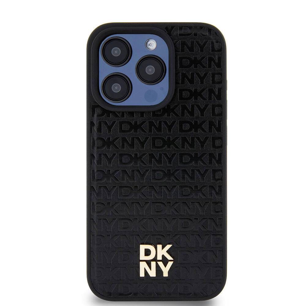 Apple iPhone 15 Pro Kılıf DKNY Orjinal Lisanslı Magsafe Şarj Özellikli 3D Yazılı Repeat Pattern Kapak Siyah