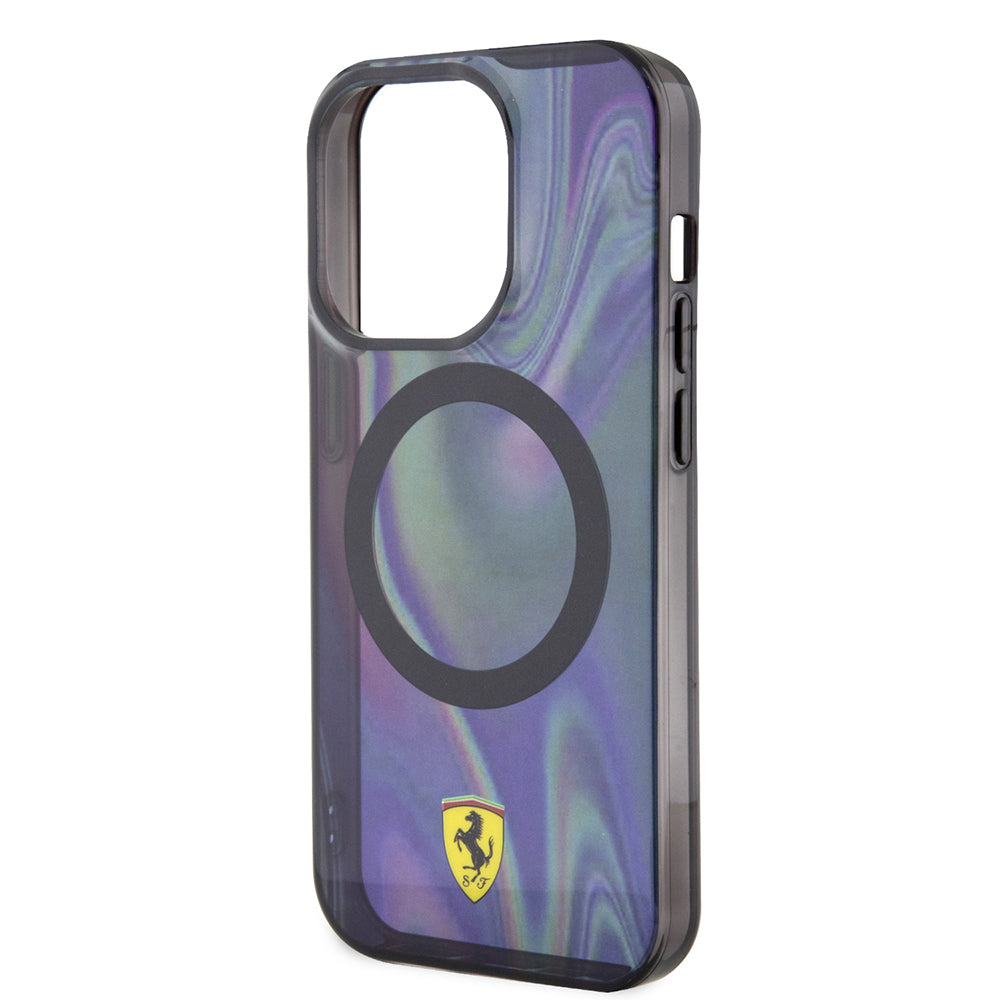 Apple iPhone 15 Pro Kılıf Ferrari Orjinal Lisanslı Magsafe Şarj Özellikli Transparan Renk Geçişli Iridescent Kapak Siyah