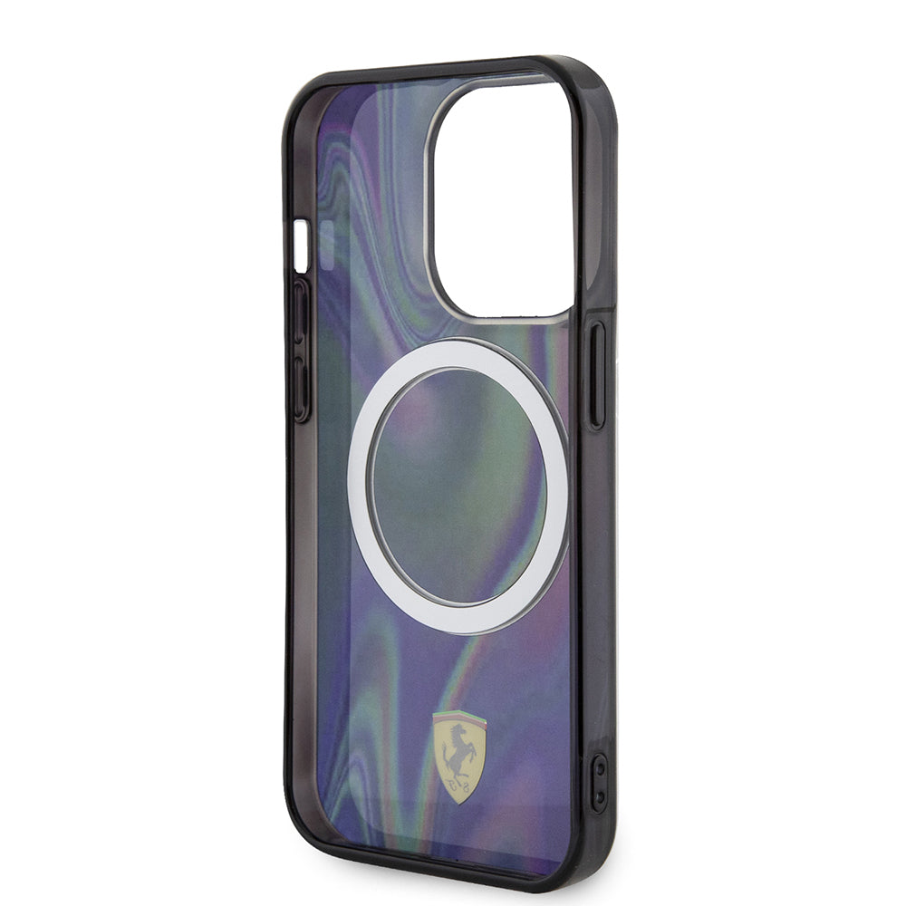 Apple iPhone 15 Pro Kılıf Ferrari Orjinal Lisanslı Magsafe Şarj Özellikli Transparan Renk Geçişli Iridescent Kapak Siyah