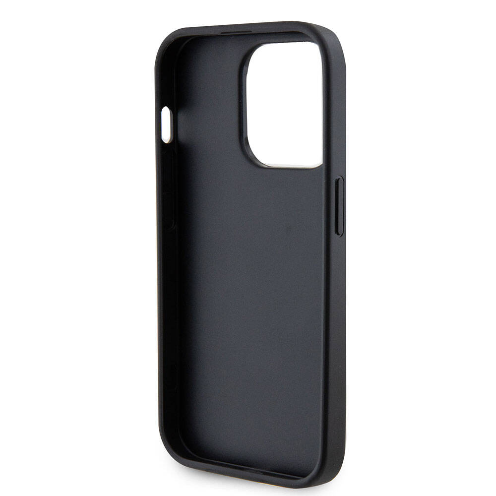Apple iPhone 15 Pro Kılıf Guess Orjinal Lisanslı Deri 4G Metal Logo Strass Kapak Siyah