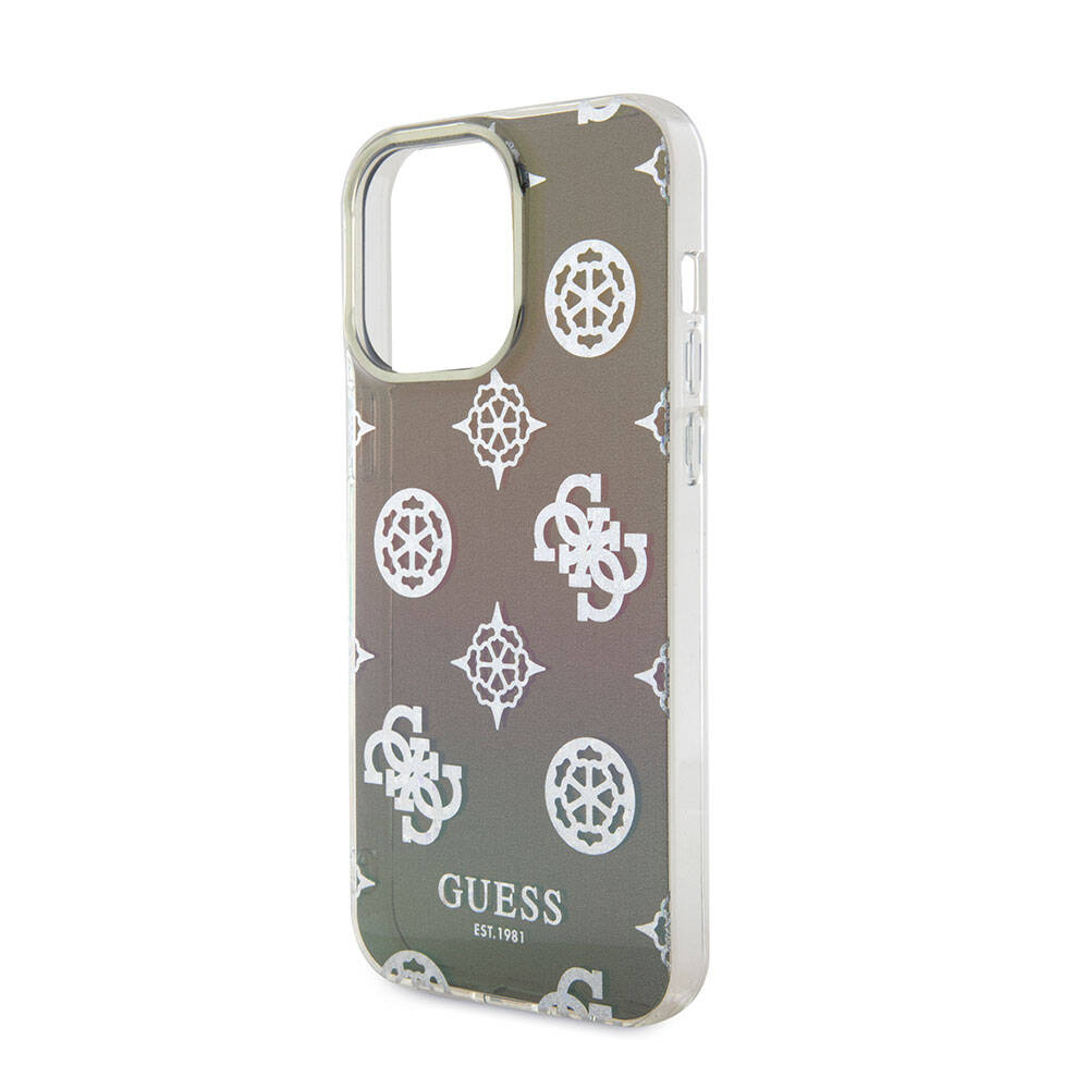 Apple iPhone 15 Pro Kılıf Guess Orjinal Lisanslı Desenli Yazı Logolu Askı İpli Holografik Glitter Peony Kapak Pembe