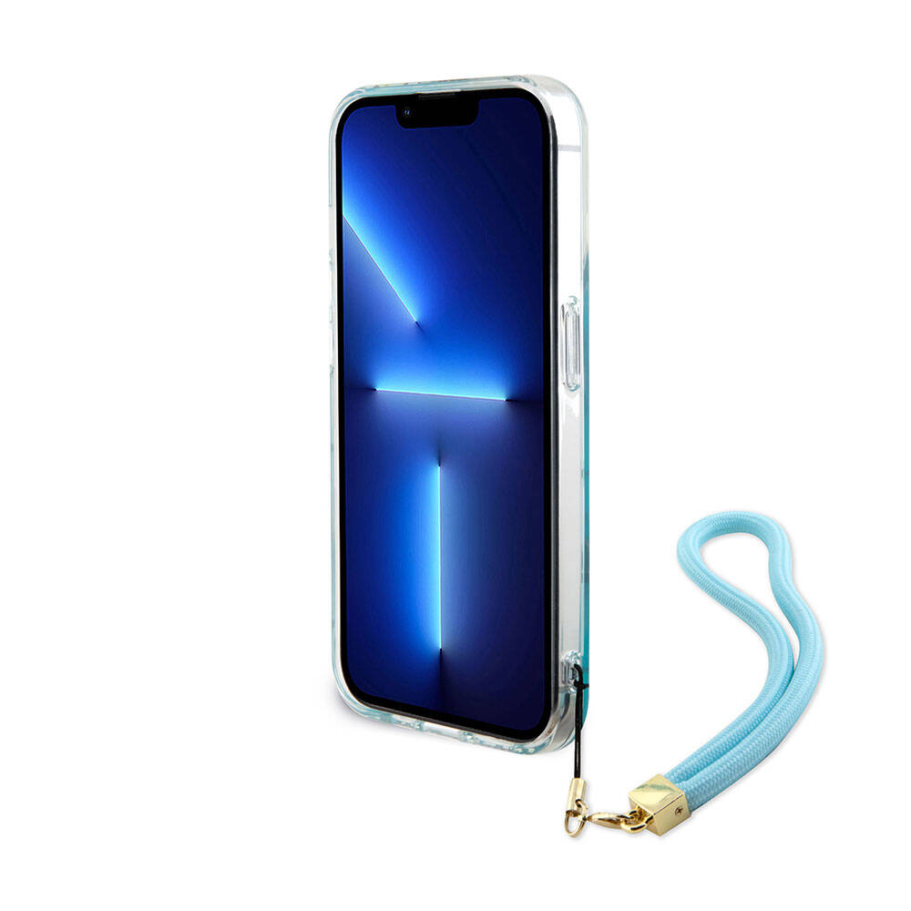 Apple iPhone 15 Pro Kılıf Guess Orjinal Lisanslı Desenli Yazı Logolu Askı İpli Holografik Glitter Peony Kapak Siyah