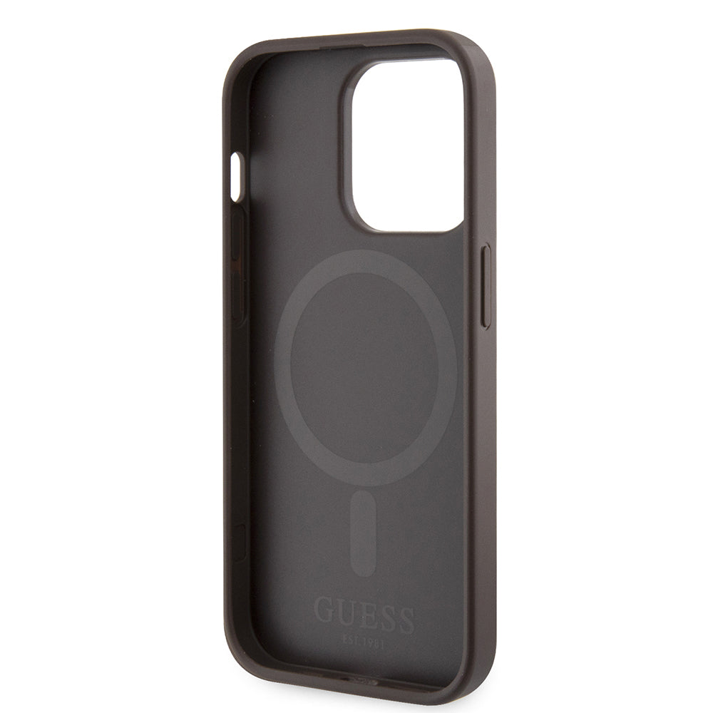 Apple iPhone 15 Pro Kılıf Guess Orjinal Lisanslı Magsafe Şarj Özellikli 4G Şerit Tasarımlı Printed Kapak Siyah