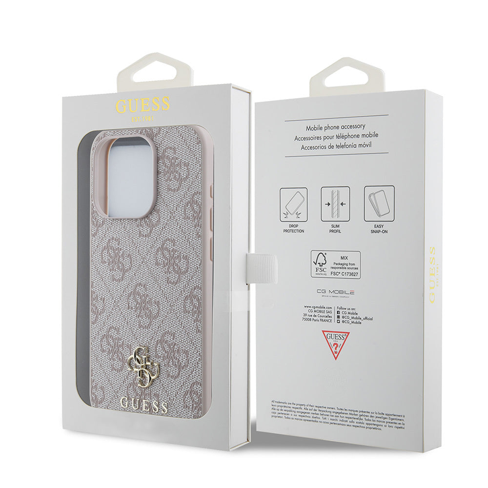 Apple iPhone 15 Pro Kılıf Guess Orjinal Lisanslı Magsafe Şarj Özellikli Small 4G Classic Kapak Pembe