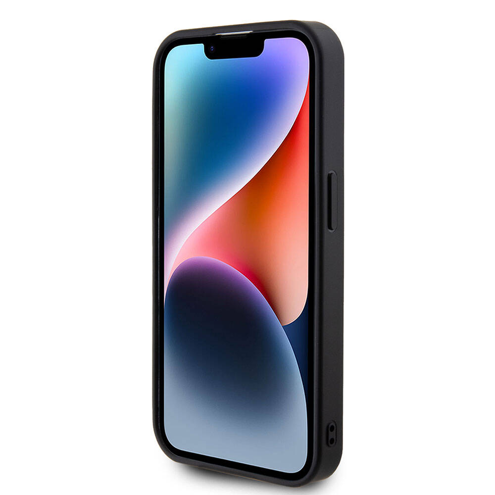 Apple iPhone 15 Pro Kılıf Guess Orjinal Lisanslı Taşlı Arka Yüzey Metal Yazı Logolu Kapak Siyah