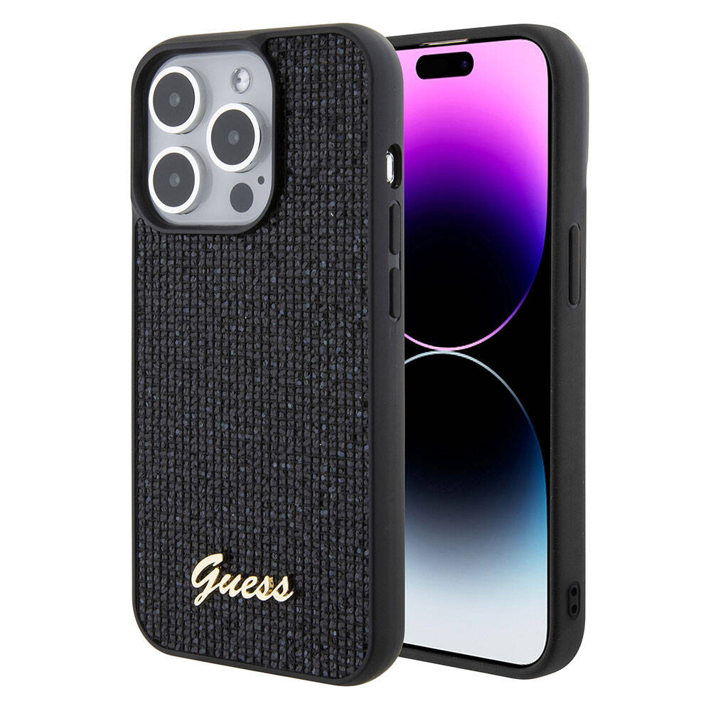 Apple iPhone 15 Pro Kılıf Guess Orjinal Lisanslı Yazı Logolu Disco Script Metal Kapak Gold