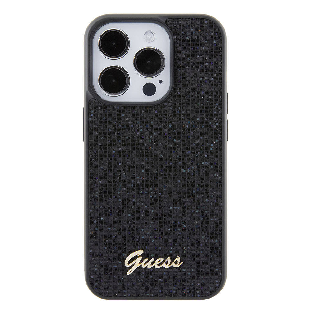 Apple iPhone 15 Pro Kılıf Guess Orjinal Lisanslı Yazı Logolu Disco Script Metal Kapak Gold