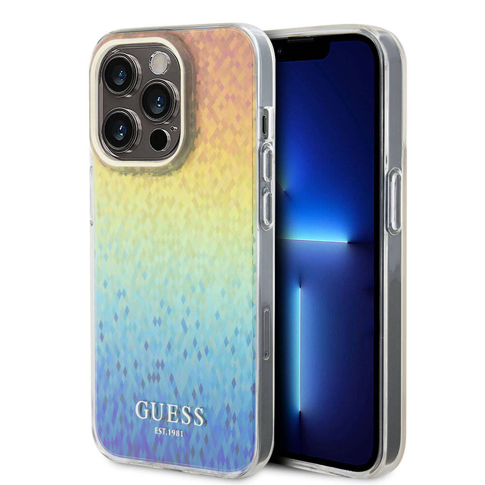 Apple iPhone 15 Pro Kılıf Guess Orjinal Lisanslı Yazı Logolu Mirror Disco Kapak Colorful