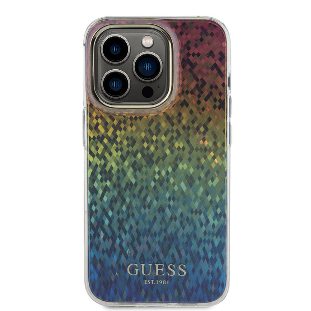 Apple iPhone 15 Pro Kılıf Guess Orjinal Lisanslı Yazı Logolu Mirror Disco Kapak Mor