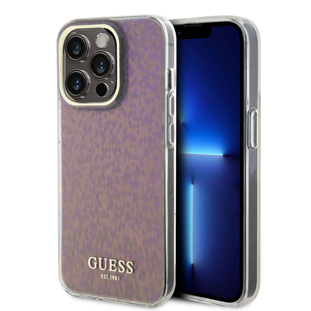 Apple iPhone 15 Pro Kılıf Guess Orjinal Lisanslı Yazı Logolu Mirror Disco Kapak Mor