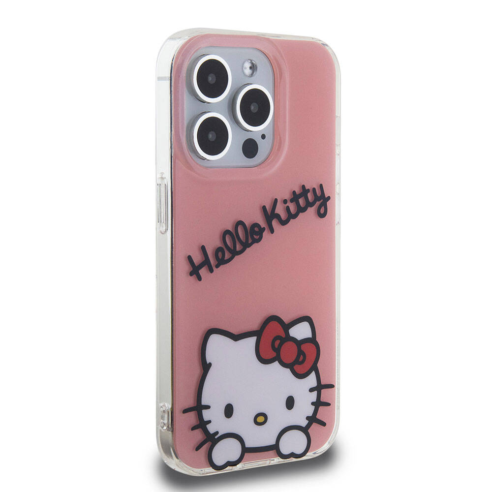 Apple iPhone 15 Pro Kılıf Hello Kitty Orjinal Lisanslı Askılı Yazı ve İkonik Logolu Daydreaming Kapak Beyaz
