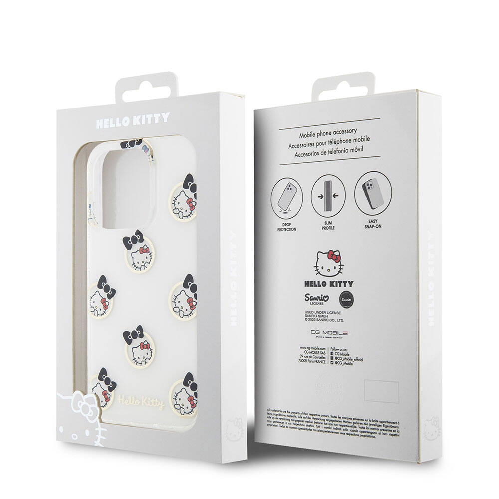 Apple iPhone 15 Pro Kılıf Hello Kitty Orjinal Lisanslı Elektroplating Kaplama Kabarcık Baskılı Kapak Beyaz
