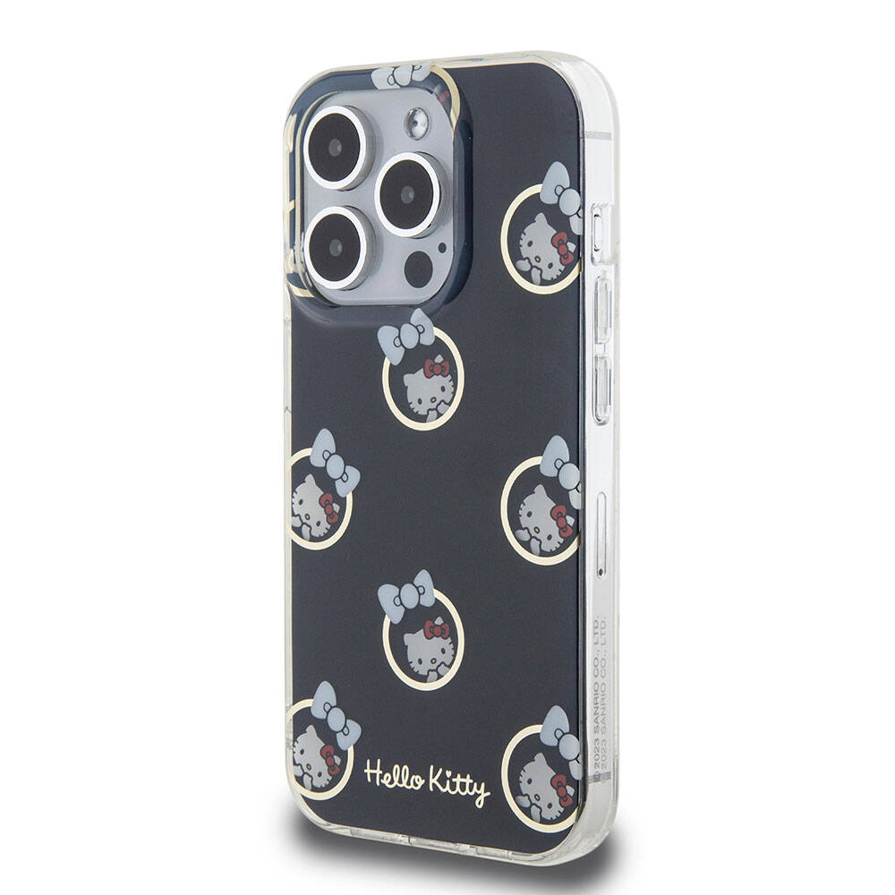 Apple iPhone 15 Pro Kılıf Hello Kitty Orjinal Lisanslı Elektroplating Kaplama Kabarcık Baskılı Kapak Beyaz