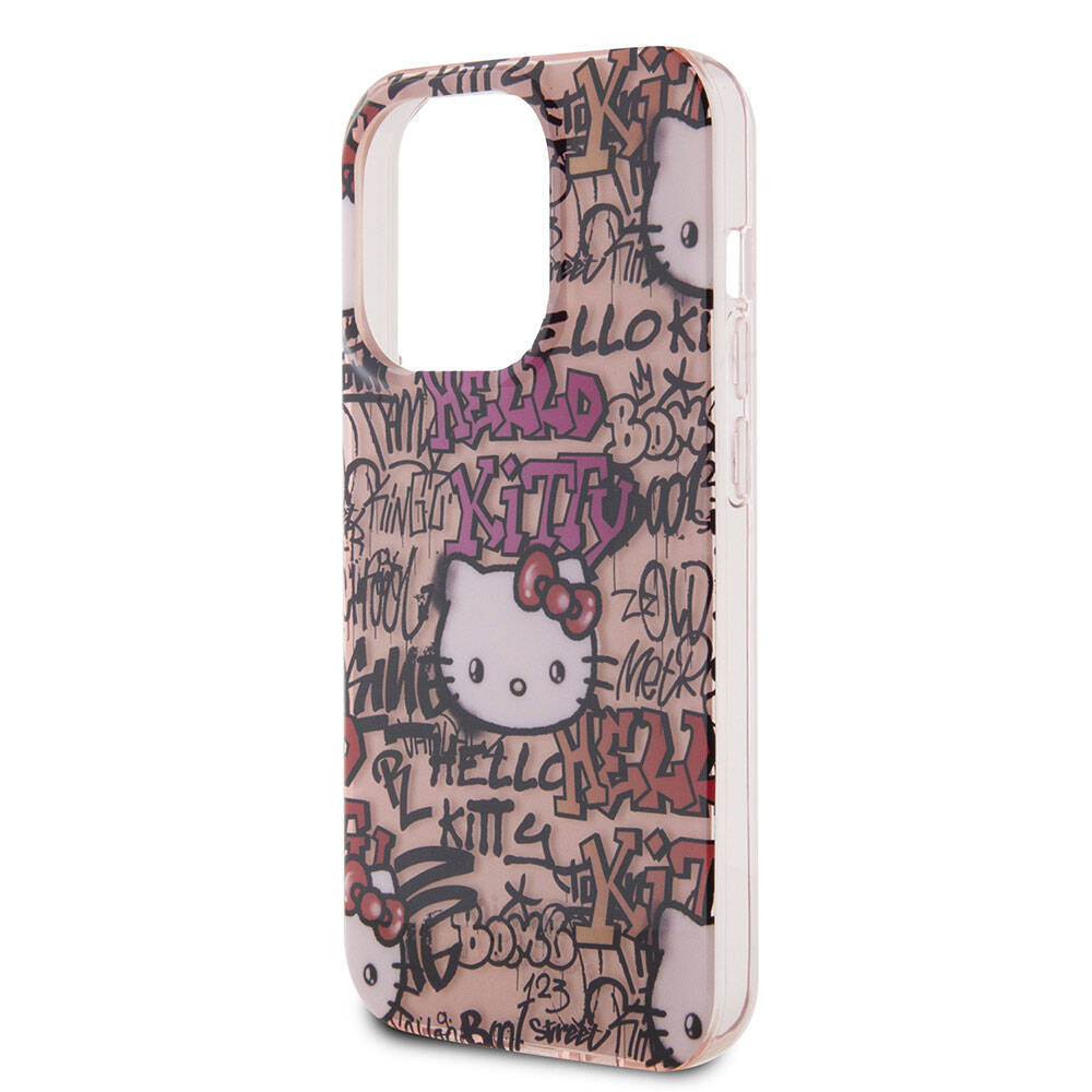 Apple iPhone 15 Pro Kılıf Hello Kitty Orjinal Lisanslı İkonik Logolu Etiket Graffiti Kapak Beyaz