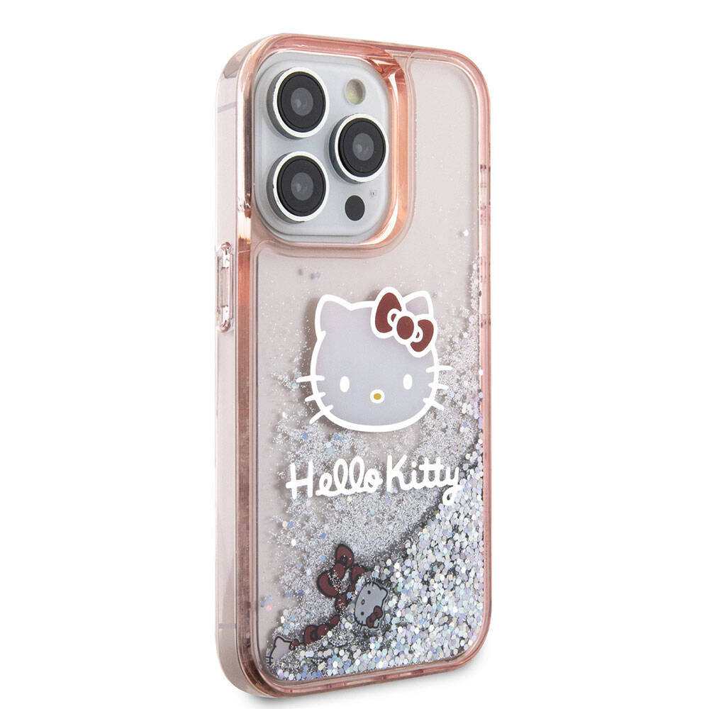 Apple iPhone 15 Pro Kılıf Hello Kitty Orjinal Lisanslı İkonik Sıvılı Glitter Kapak Renksiz