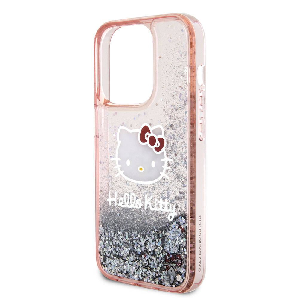Apple iPhone 15 Pro Kılıf Hello Kitty Orjinal Lisanslı İkonik Sıvılı Glitter Kapak Renksiz