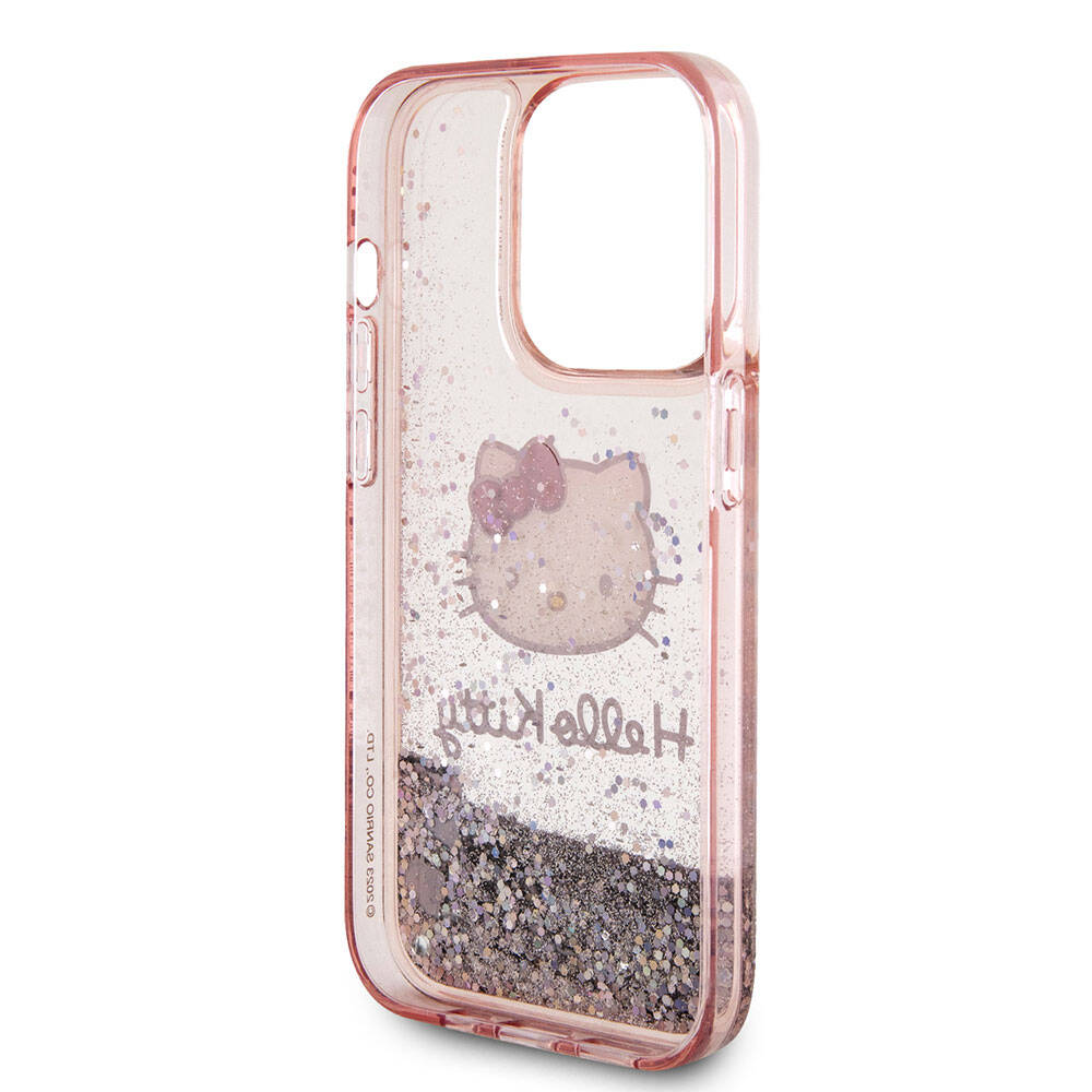 Apple iPhone 15 Pro Kılıf Hello Kitty Orjinal Lisanslı İkonik Sıvılı Glitter Kapak Renksiz