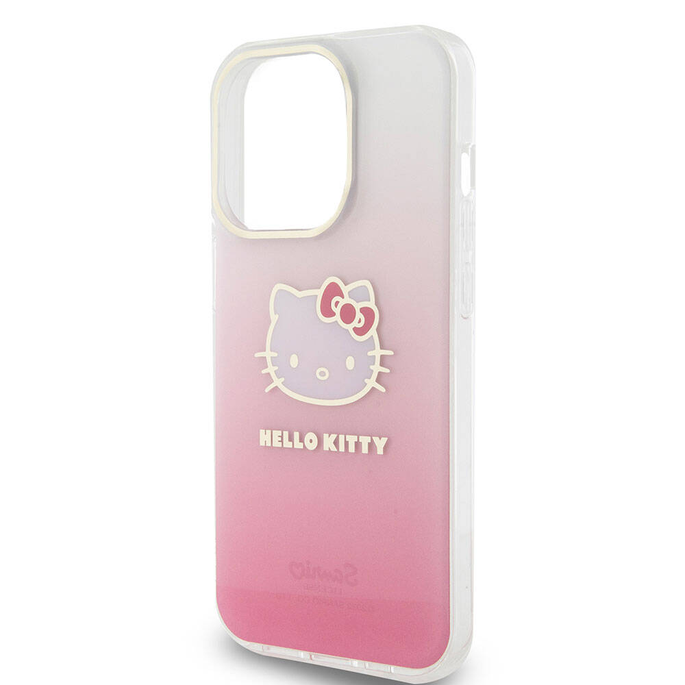 Apple iPhone 15 Pro Kılıf Hello Kitty Orjinal Lisanslı Yazı ve İkonik Logolu Elektroplating Kaplama Gradyan Kapak Mor