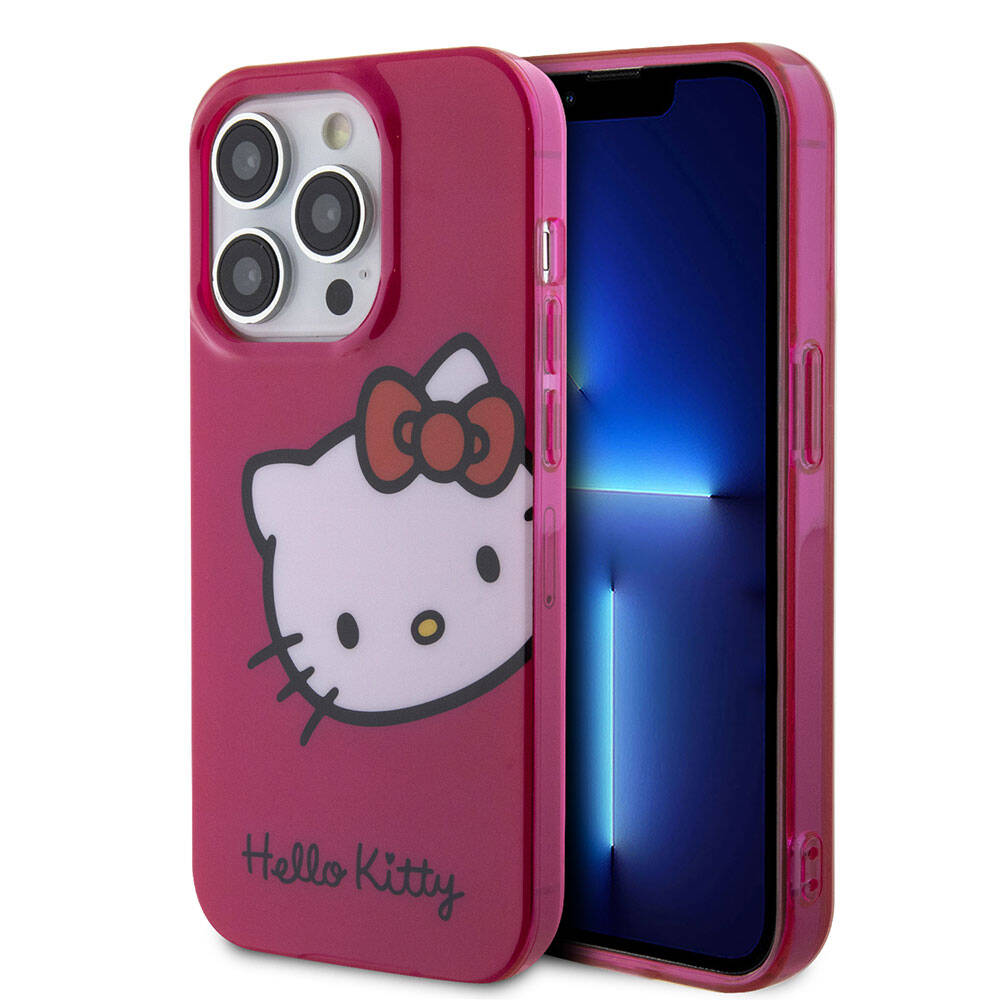 Apple iPhone 15 Pro Kılıf Hello Kitty Orjinal Lisanslı Yazı ve İkonik Logolu Kitty Head Kapak Beyaz