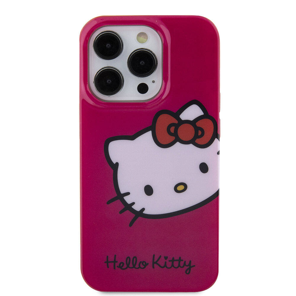 Apple iPhone 15 Pro Kılıf Hello Kitty Orjinal Lisanslı Yazı ve İkonik Logolu Kitty Head Kapak Beyaz