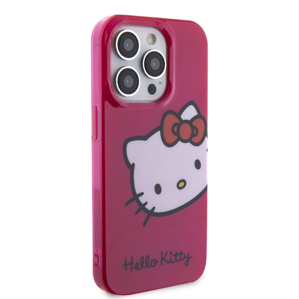 Apple iPhone 15 Pro Kılıf Hello Kitty Orjinal Lisanslı Yazı ve İkonik Logolu Kitty Head Kapak Pembe
