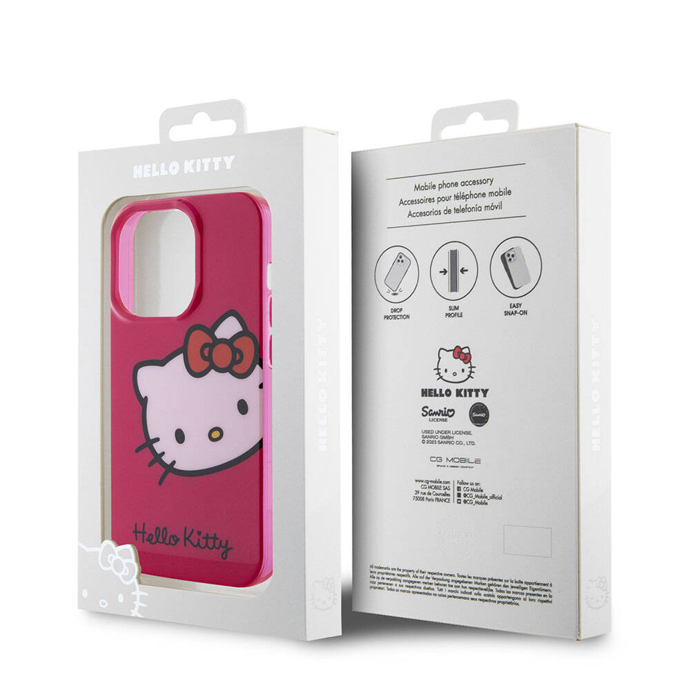 Apple iPhone 15 Pro Kılıf Hello Kitty Orjinal Lisanslı Yazı ve İkonik Logolu Kitty Head Kapak Pembe