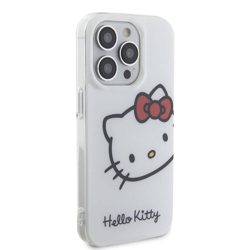 Apple iPhone 15 Pro Kılıf Hello Kitty Orjinal Lisanslı Yazı ve İkonik Logolu Kitty Head Kapak Pembe