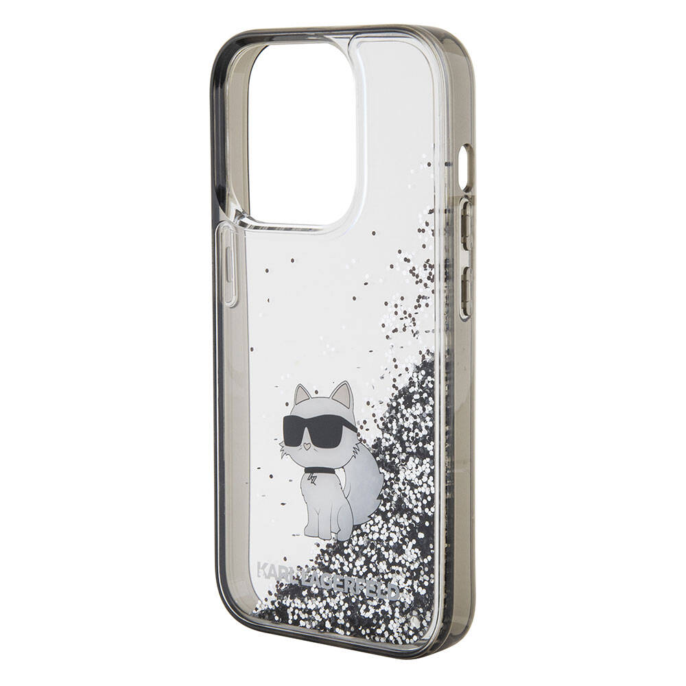 Apple iPhone 15 Pro Kılıf Karl Lagerfeld Choupette Sıvılı Glitter Orjinal Lisanslı Kapak Renksiz