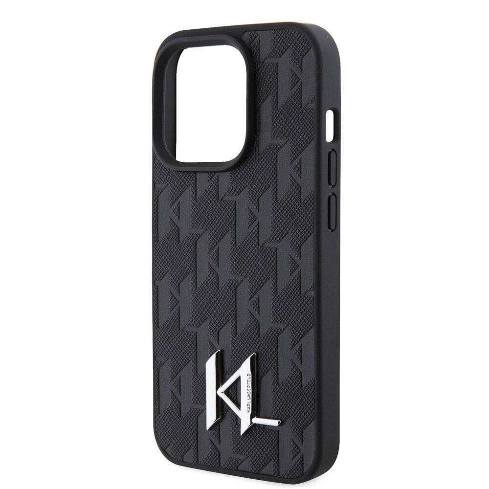 Apple iPhone 15 Pro Kılıf Karl Lagerfeld Hot Stamp K&L Metal Logo Orjinal Lisanslı Kapak Gri