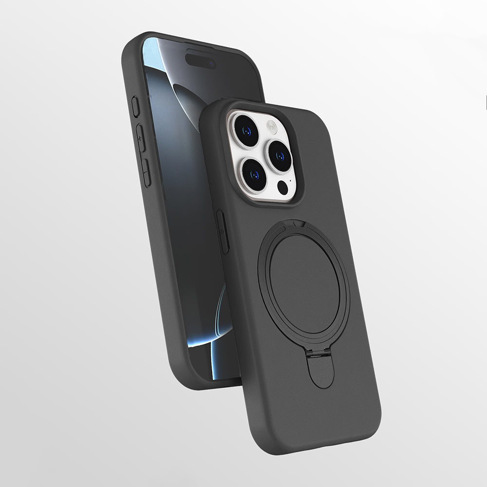 Apple iPhone 15 Pro Kılıf M-safe Şarj Özellikli Standlı Zore Samara Kapak Titanyum-Gri