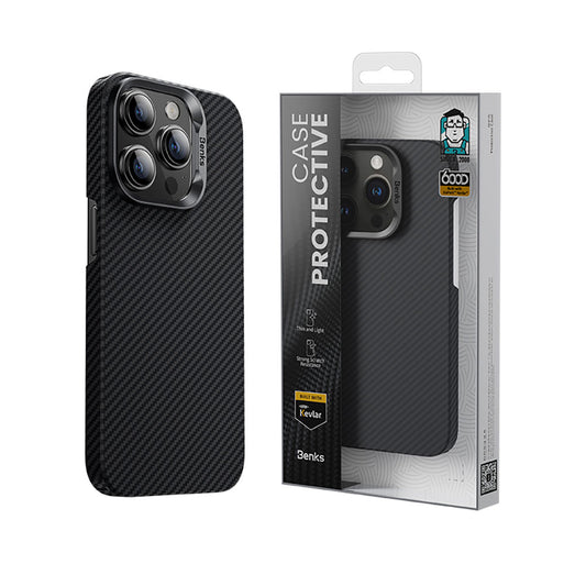 Apple iPhone 15 Pro Kılıf Magsafe Özellikli Karbon Fiber Benks Essential ArmorAir 600D Kevlar Kapak Siyah