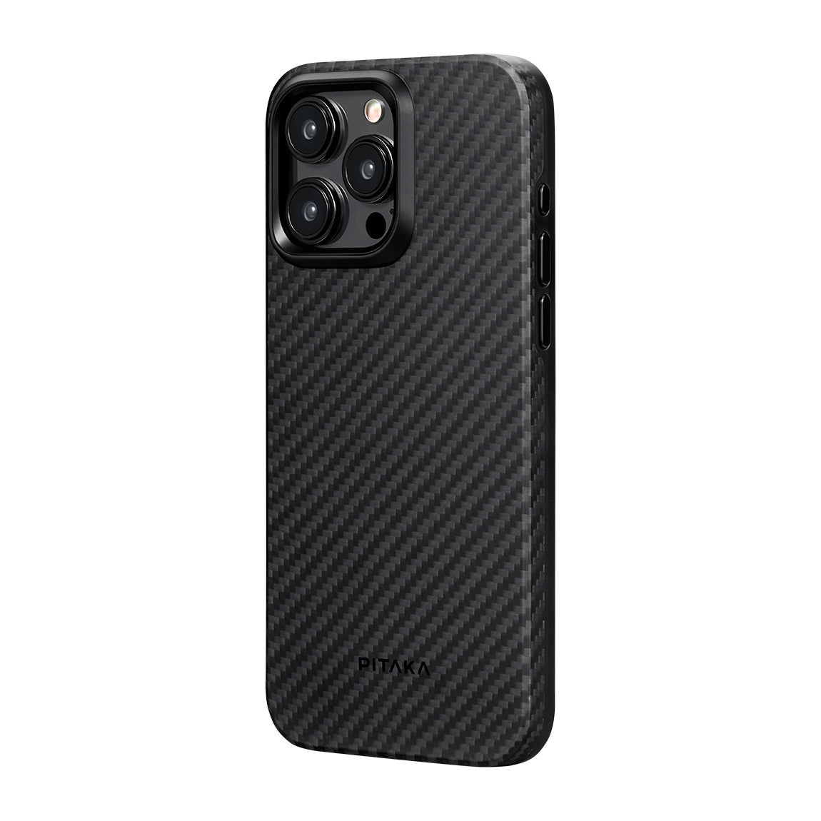 Apple iPhone 15 Pro Kılıf M-safe Şarj Özellikli 1500D Aramid Fiber Pitaka Military-Grade Classic Serisi Black-Grey Twill Kapak Siyah-Gri