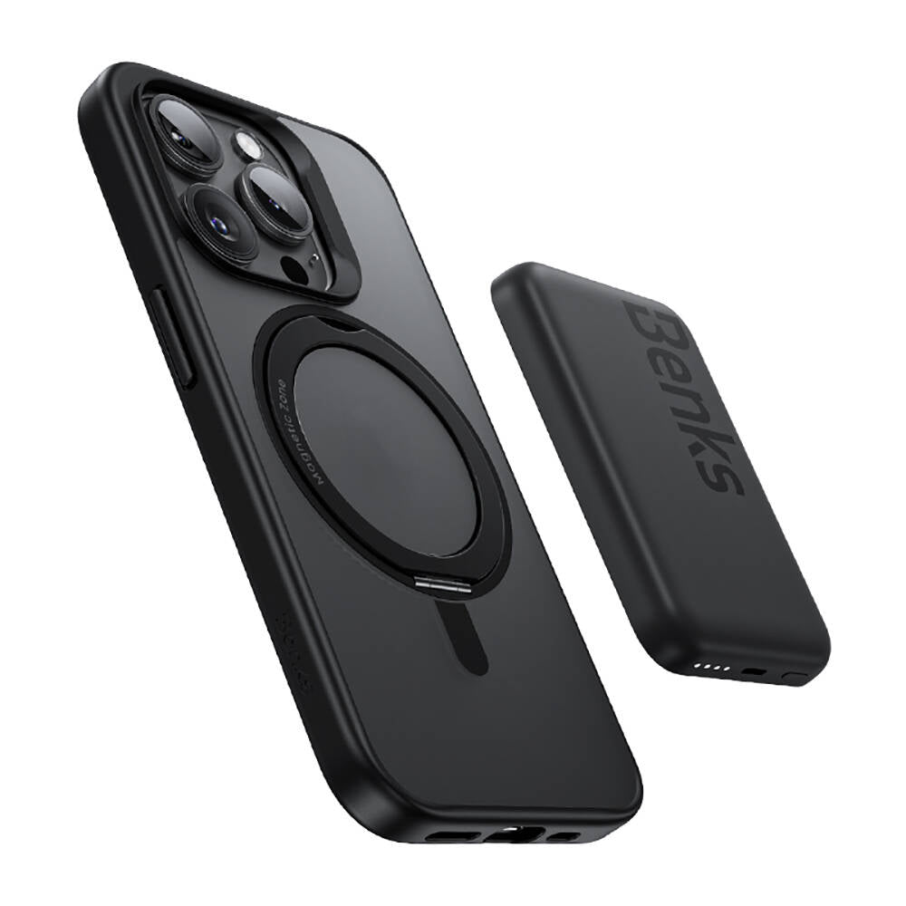 Apple iPhone 15 Pro Kılıf Magsafe Şarj Özellikli 360° Dönebilen Benks Pop Stand Kapak Gri