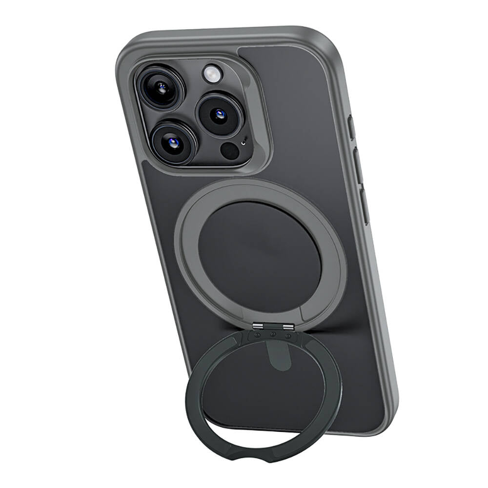 Apple iPhone 15 Pro Kılıf Magsafe Şarj Özellikli 360° Dönebilen Benks Pop Stand Kapak Siyah