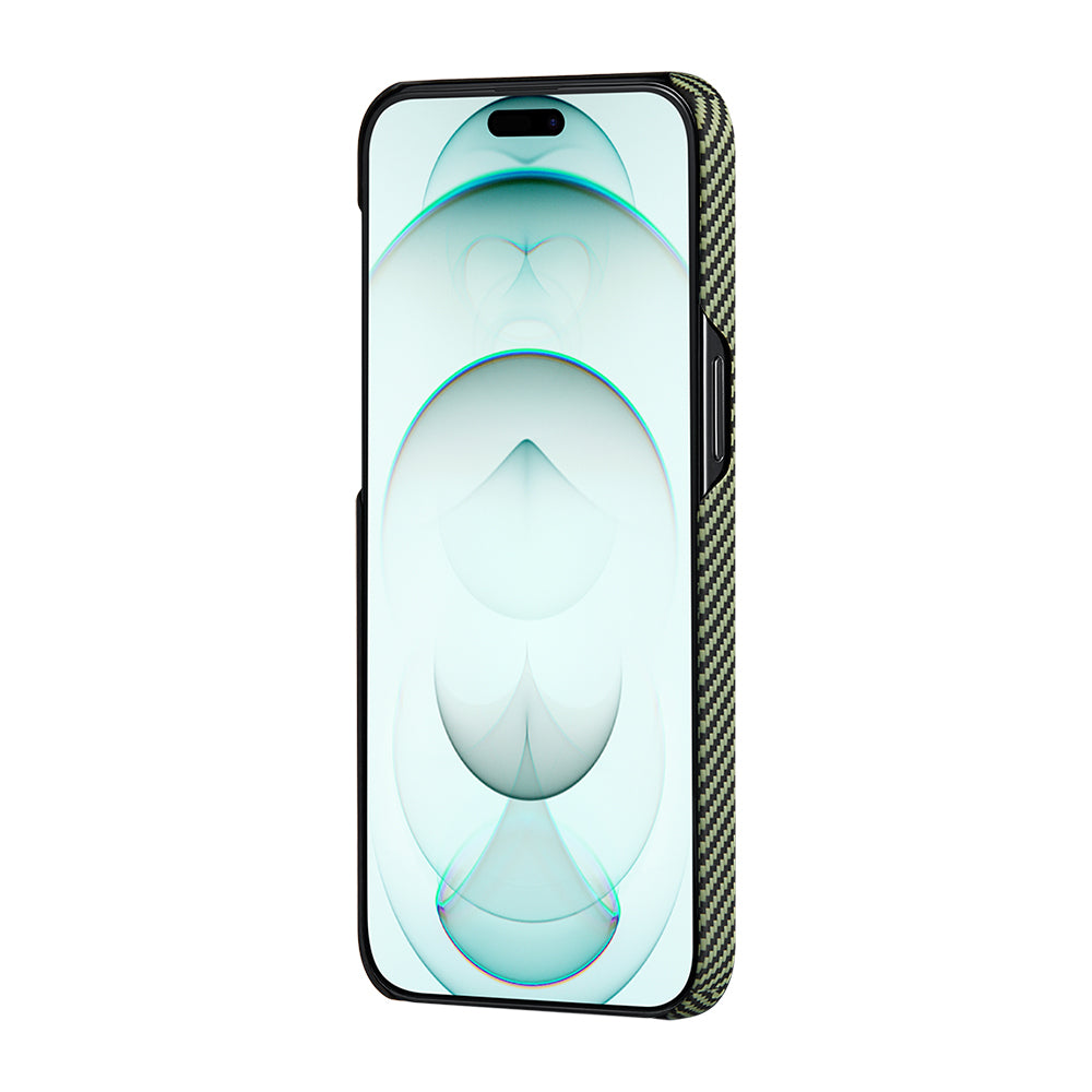 Apple iPhone 15 Pro Kılıf Magsafe Şarj Özellikli 600D Aramid Fiber Pitaka Tactile Woven Orchestra Serisi Overture Kapak Siyah-Yeşil