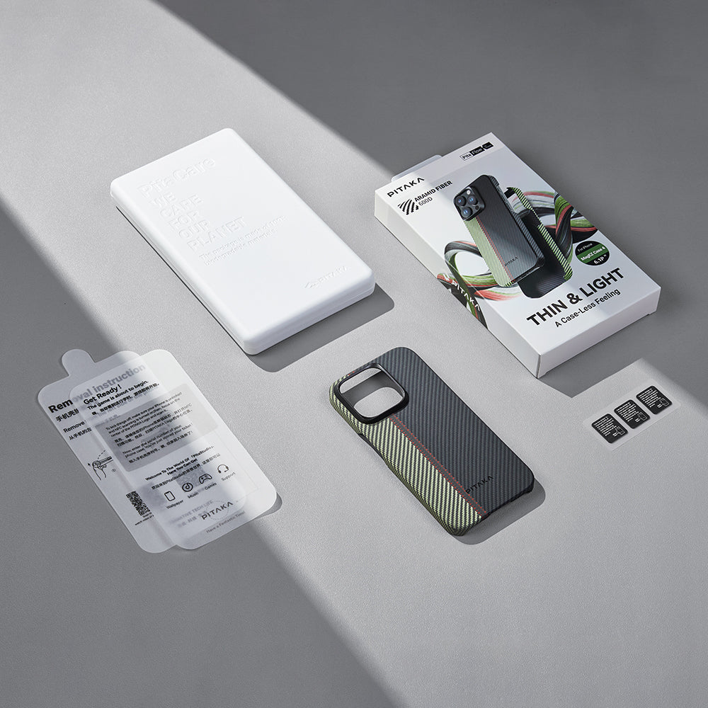 Apple iPhone 15 Pro Kılıf Magsafe Şarj Özellikli 600D Aramid Fiber Pitaka Tactile Woven Orchestra Serisi Overture Kapak Siyah-Yeşil