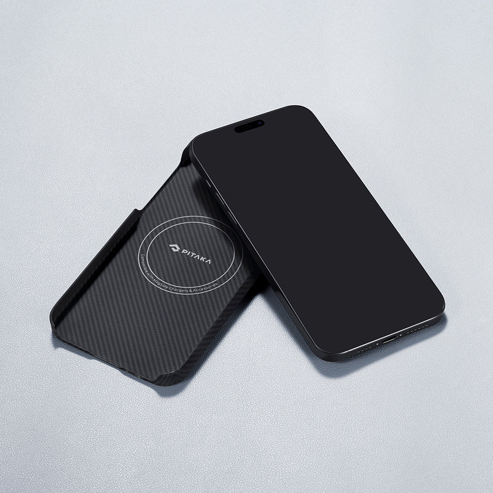 Apple iPhone 15 Pro Kılıf Magsafe Şarj Özellikli 600D Aramid Fiber Pitaka Tactile Woven Orchestra Serisi Rhapsody Kapak Siyah