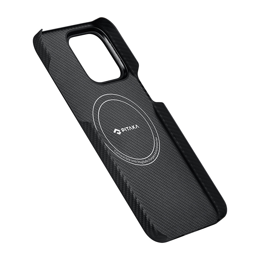 Apple iPhone 15 Pro Kılıf Magsafe Şarj Özellikli 600D Aramid Fiber Pitaka Tactile Woven Orchestra Serisi Rhapsody Kapak Siyah