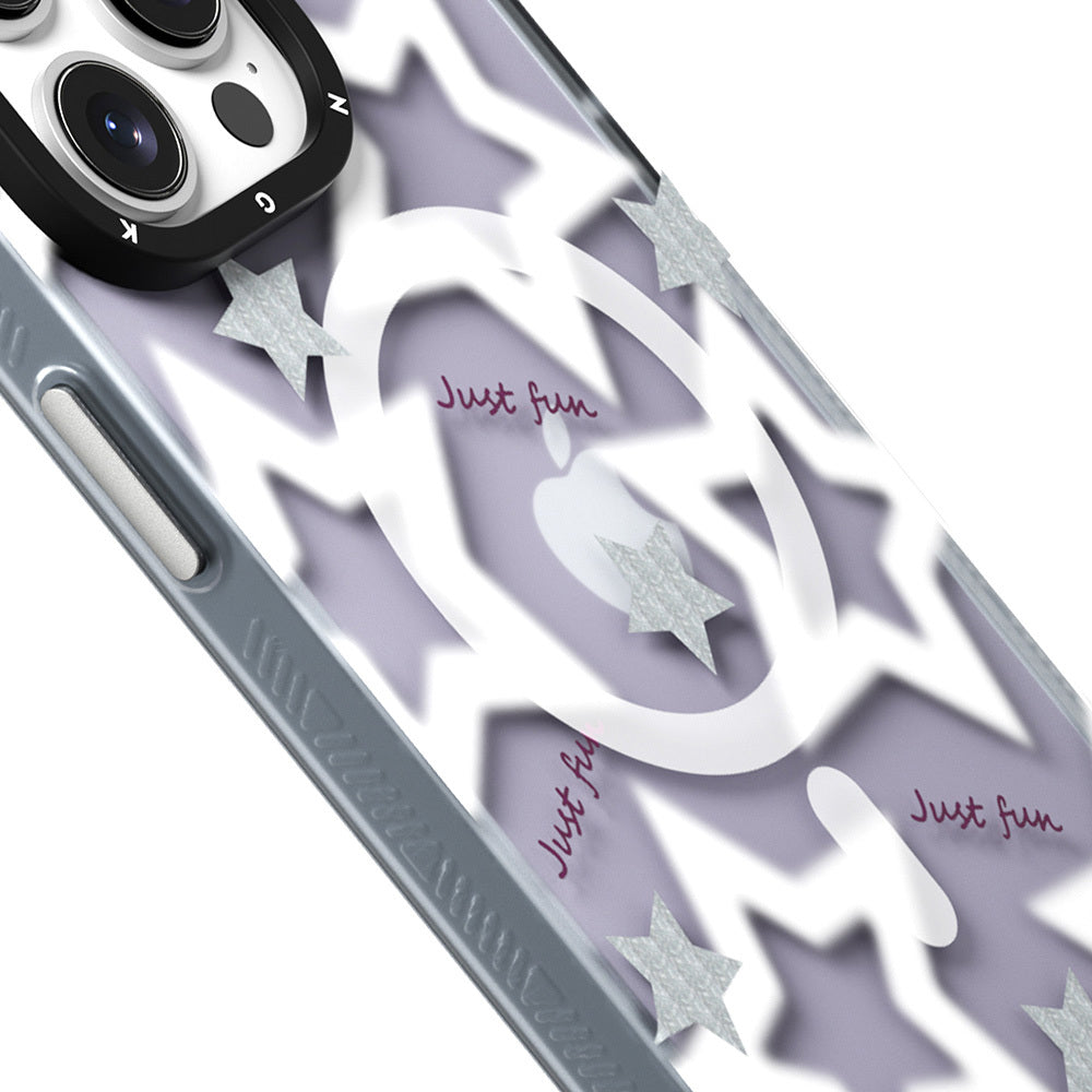 Apple iPhone 15 Pro Kılıf Magsafe Şarj Özellikli Airbagli Çift Katmanlı Youngkit Star&Butterfly Serisi Kapak Gri