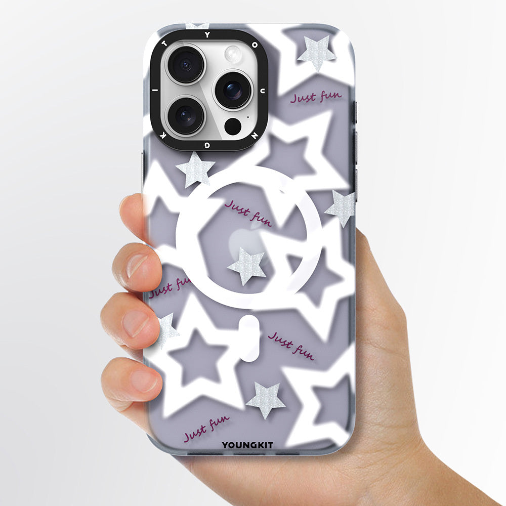 Apple iPhone 15 Pro Kılıf Magsafe Şarj Özellikli Airbagli Çift Katmanlı Youngkit Star&Butterfly Serisi Kapak Mavi